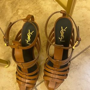 Authentic Camel Leather strap YSL platform style heels.